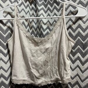 Hollister Lace-Trim Ribbed Cami Tank - Cream